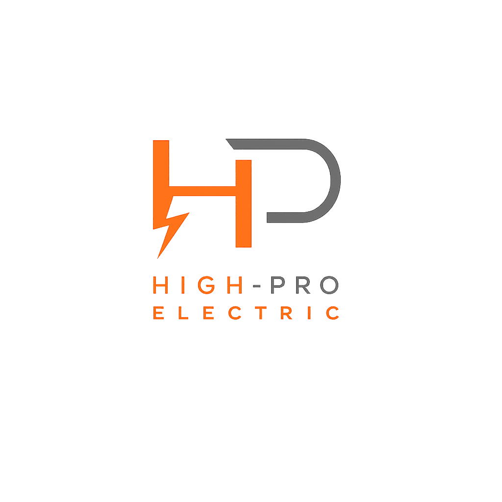 High-Pro Electric logo featuring an orange H with a lightning bolt and a gray P.